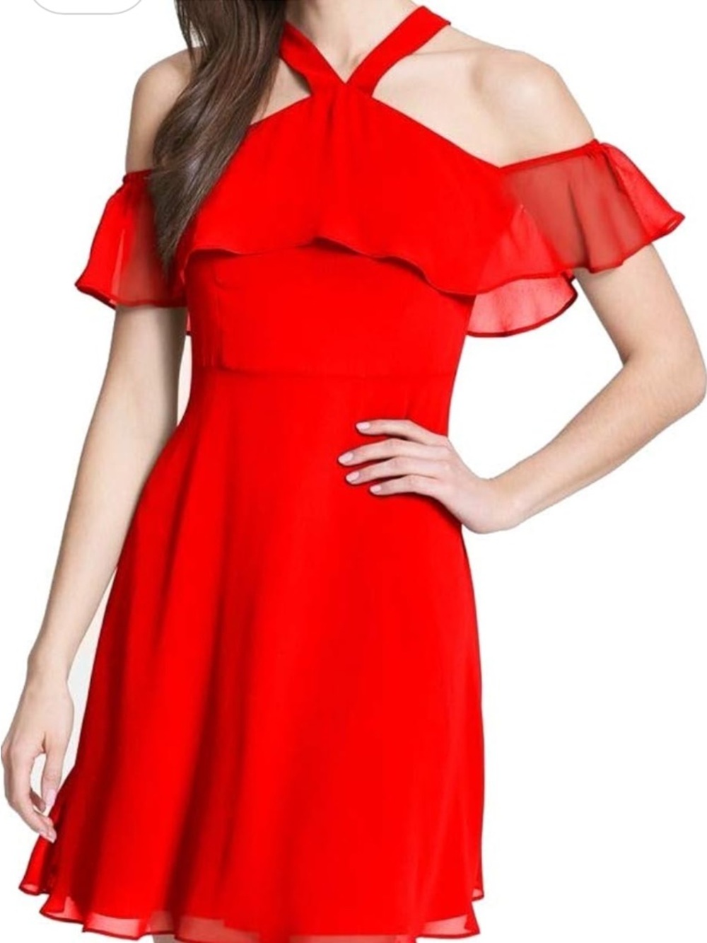 Kensie Red One-Shoulder Ruffle A-Line Dress